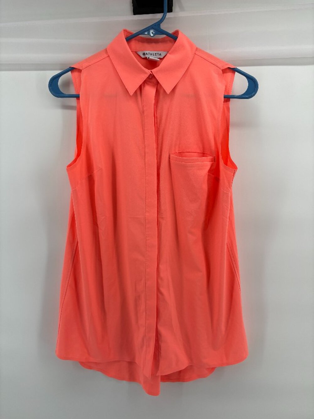 Athleta Urbanite II Tank Neon Coral Orange Sleeveless Button Down Shirt XS TP